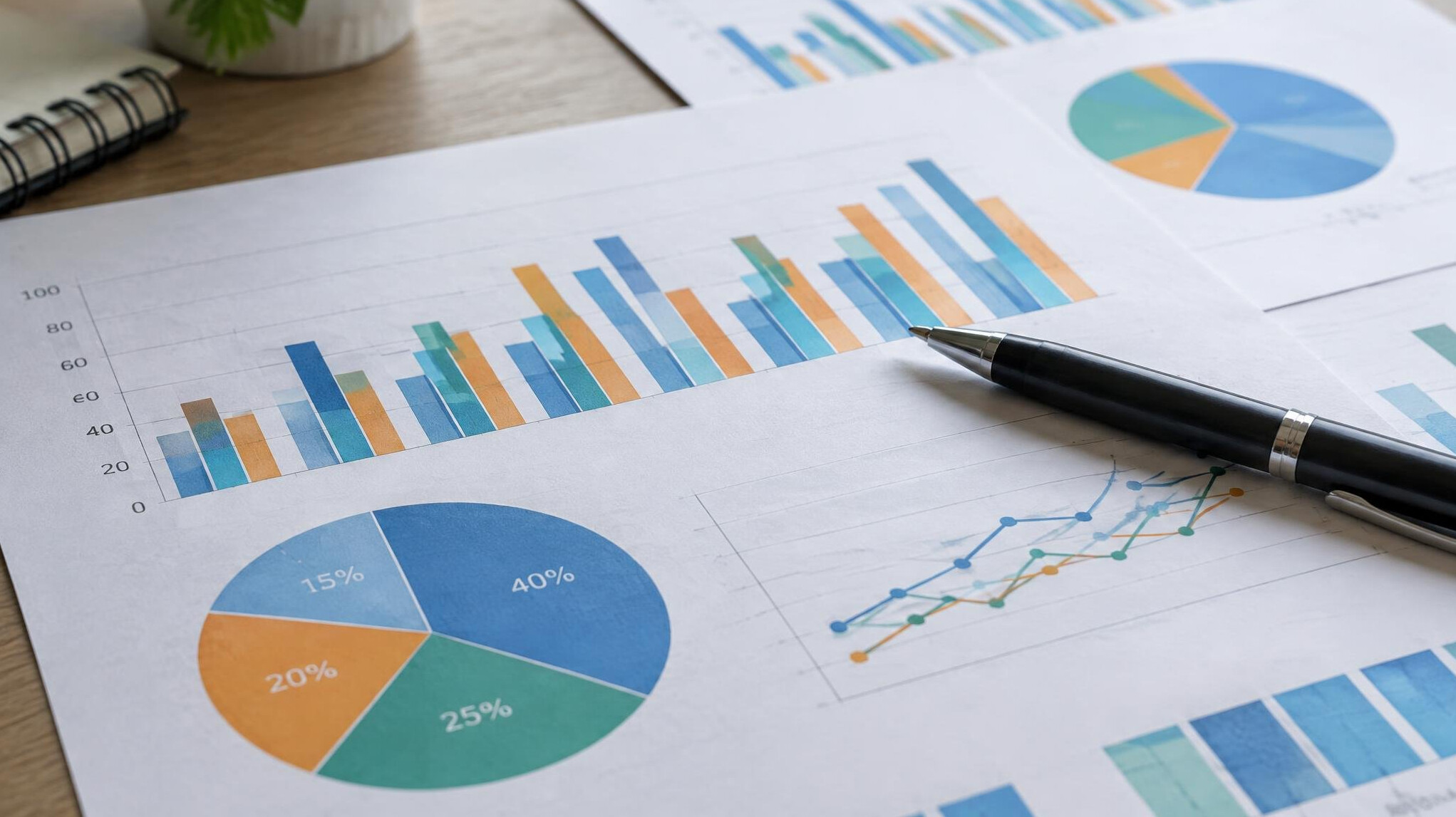 Close-up of statistical charts and graphs printed on paper