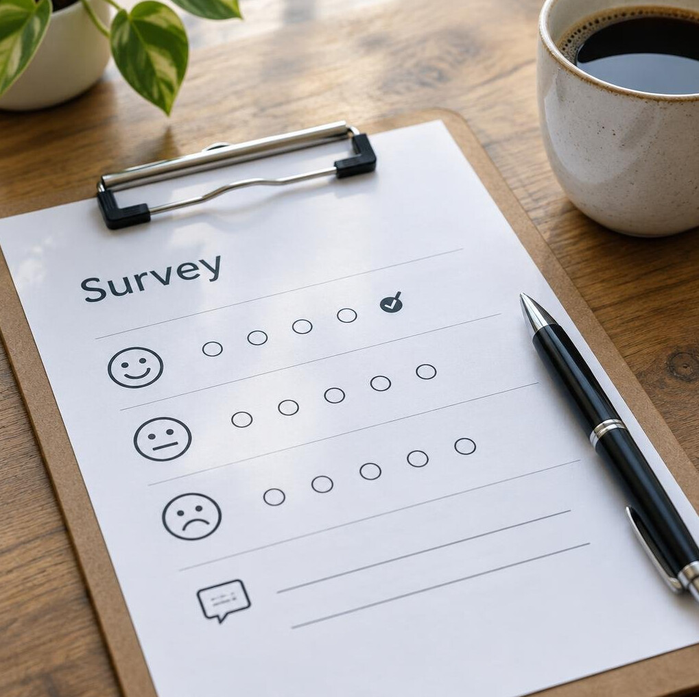 Close-up of a survey questionnaire on a clipboard